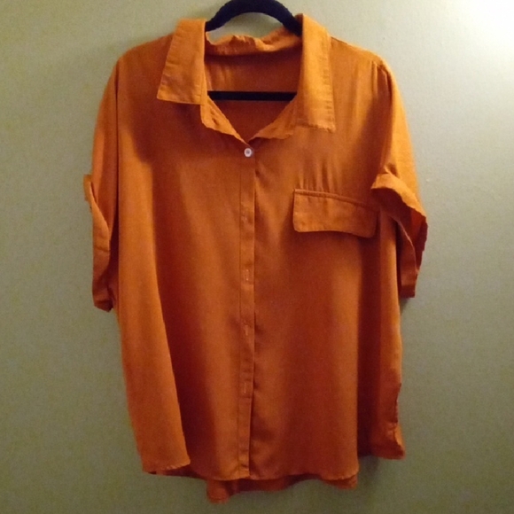 Womans 4X SHEIN Burnt Orange Button Down Shirt Lightweight Summer Flowy - Picture 1 of 4